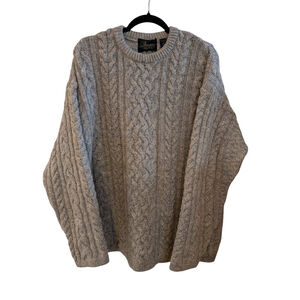 Vintage Doogan Donegal Cable Wool Mohair Sweater Mens Fishermans Gray/Tan XL